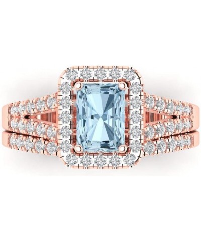 1.57ct Emerald Round Cut Halo Split Shank Solitaire Natural Light Sea Blue Aquamarine Classic Ring Band Set 14k Rose Gold $16...