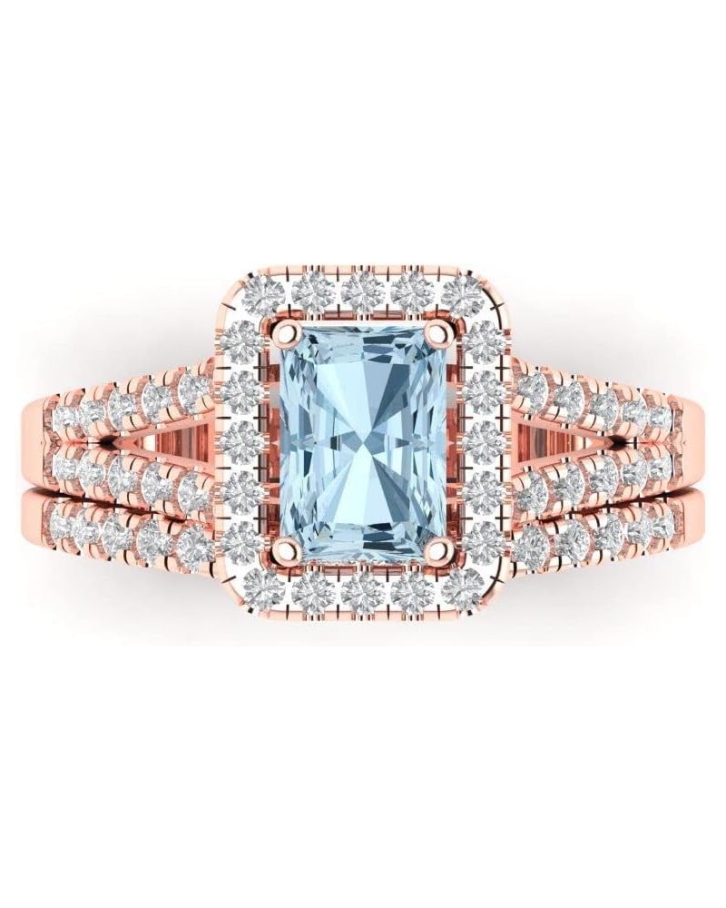 1.57ct Emerald Round Cut Halo Split Shank Solitaire Natural Light Sea Blue Aquamarine Classic Ring Band Set 14k Rose Gold $16...