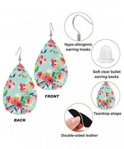 London Uk Flag Faux Leather Earrings For Women Girls Lightweight Teardrop Dangle Earrings Gift Painted Flowers $8.11 Earrings