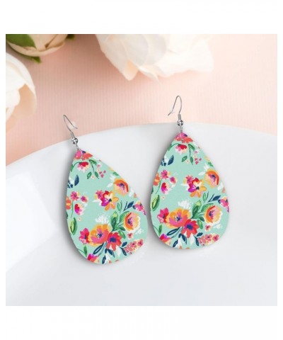 London Uk Flag Faux Leather Earrings For Women Girls Lightweight Teardrop Dangle Earrings Gift Painted Flowers $8.11 Earrings