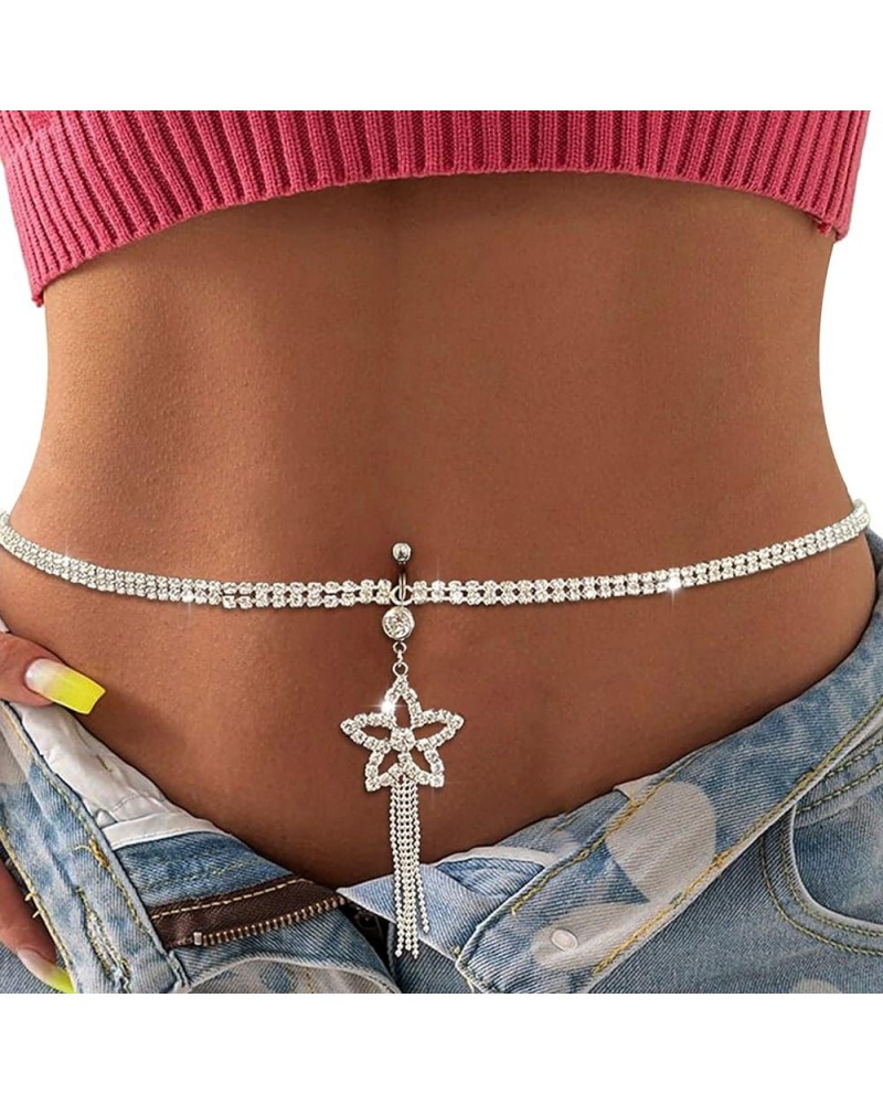 Rhinestone Heart Dangle Belly Button Ring with Waist Chain Crystal Piercing Navel Belly Chain Sexy Bikini Body Chain Jewelry ...