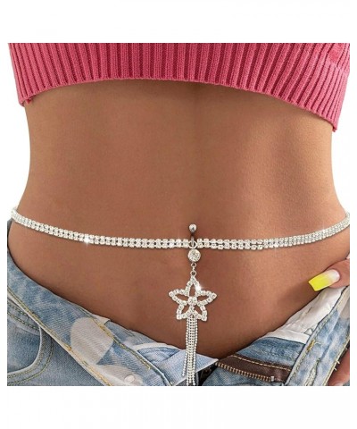 Rhinestone Heart Dangle Belly Button Ring with Waist Chain Crystal Piercing Navel Belly Chain Sexy Bikini Body Chain Jewelry ...