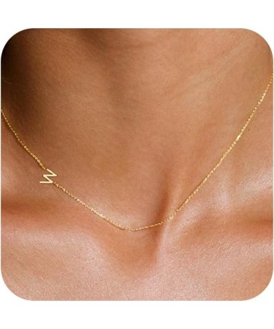 Cute Gold Initial Necklace for Women, Dainty Gold Letter Necklaces 14K Gold Plated sideways Initial Necklaces Simple Gold Cho...