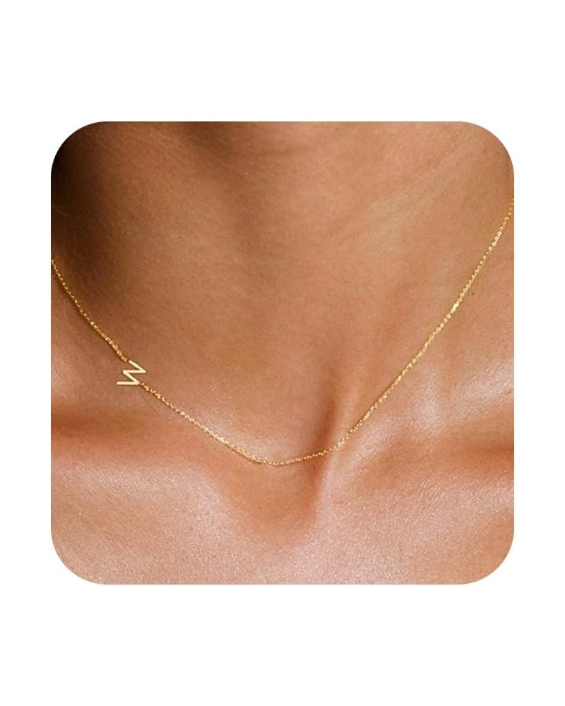 Cute Gold Initial Necklace for Women, Dainty Gold Letter Necklaces 14K Gold Plated sideways Initial Necklaces Simple Gold Cho...