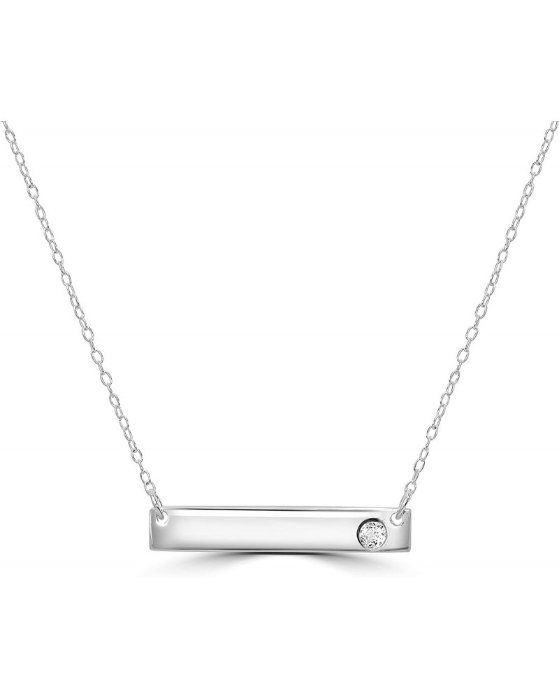 925 Sterling Silver Bar Necklace with Genuine Stone For Women & Girls With 16 + 4 Inch Extender Cable Chain. Gemstone and Bir...