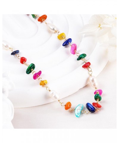 Colorful Chip Stone Beads Choker Pearl Beaded Necklace for Women Bohemian Natural Stone Beads Necklace Multicolor Y2K Stateme...