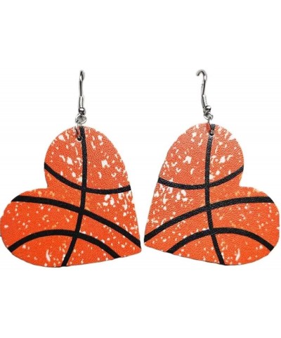 Heart Shape Retro Sports Ball Leather Dangle Earrings Baseball Basketball Soccer Shape Earrings basketball $5.83 Earrings