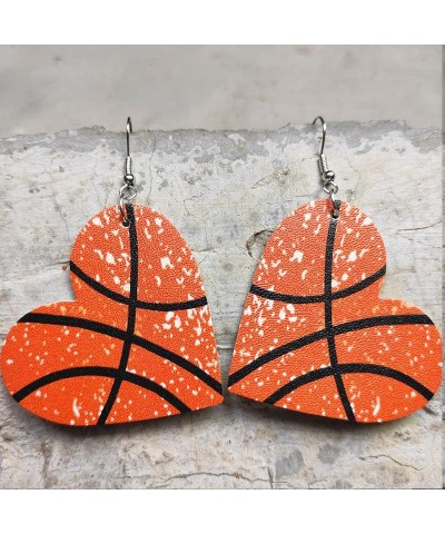 Heart Shape Retro Sports Ball Leather Dangle Earrings Baseball Basketball Soccer Shape Earrings basketball $5.83 Earrings