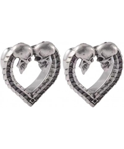 2 PCS 316 Stainless Steel Vintage Heart-Shaped Skull Single Flared Ear Gauges Plugs Ear Tunnels Saddle Plugs Body Piercing Je...