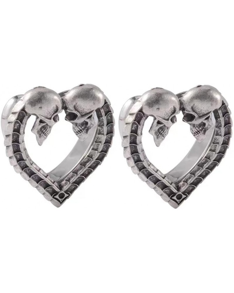 2 PCS 316 Stainless Steel Vintage Heart-Shaped Skull Single Flared Ear Gauges Plugs Ear Tunnels Saddle Plugs Body Piercing Je...