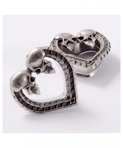 2 PCS 316 Stainless Steel Vintage Heart-Shaped Skull Single Flared Ear Gauges Plugs Ear Tunnels Saddle Plugs Body Piercing Je...