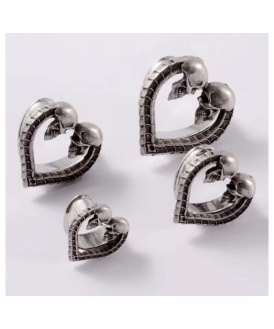 2 PCS 316 Stainless Steel Vintage Heart-Shaped Skull Single Flared Ear Gauges Plugs Ear Tunnels Saddle Plugs Body Piercing Je...