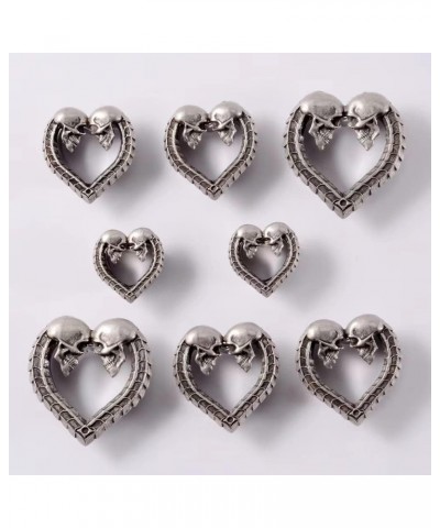 2 PCS 316 Stainless Steel Vintage Heart-Shaped Skull Single Flared Ear Gauges Plugs Ear Tunnels Saddle Plugs Body Piercing Je...