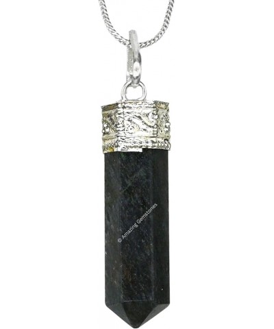 Black Tourmaline Crystal Pencil Point Pendant Necklace with Adjustable Cord - Natural Healing Crystals and Stones for Men, Wo...