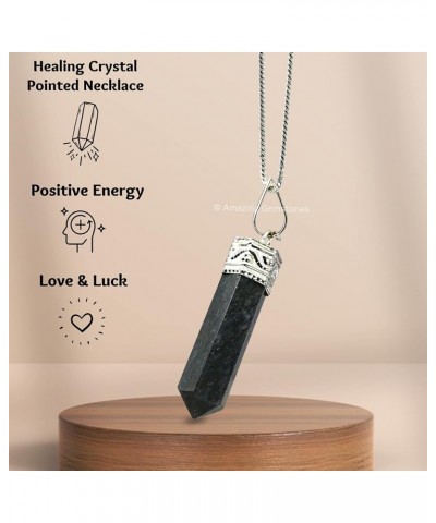 Black Tourmaline Crystal Pencil Point Pendant Necklace with Adjustable Cord - Natural Healing Crystals and Stones for Men, Wo...