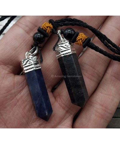 Black Tourmaline Crystal Pencil Point Pendant Necklace with Adjustable Cord - Natural Healing Crystals and Stones for Men, Wo...