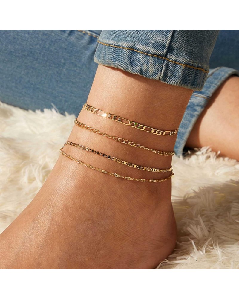 Layered Figaro Link Chain Anklet Vintage Braided Rope Chain Anklet Punk Thin Ankle Bracelets Set Gold Minimalist Chain Anklet...