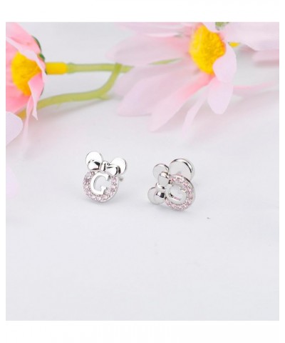 Initial Stud Earrings for Girls 925 Sterling Silver Pink Cubic Zirconia Alphabet Letter Earrings 14K Gold Plated Hypoallergen...