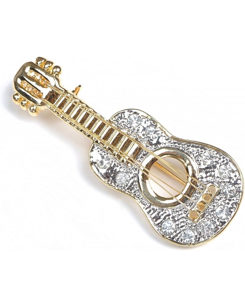 Golden Tone Clear Crystal Colored Rhinestones Acoustic Guitar Brooch Pin Clear $11.82 Brooches & Pins