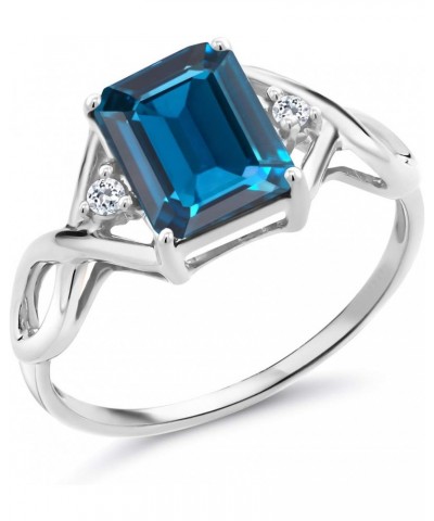 925 Sterling Silver London Blue Topaz and White Topaz Engagement Ring For Women (2.75 Cttw, Emerald Cut 9X7MM, Gemstone Birth...