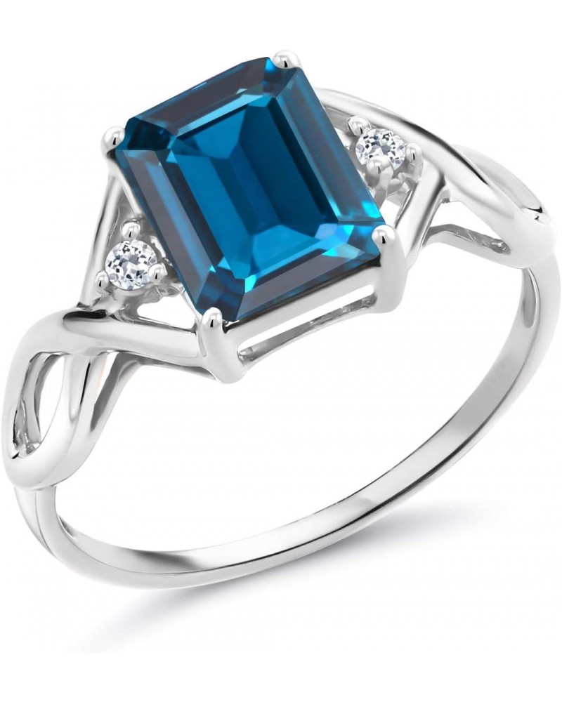 925 Sterling Silver London Blue Topaz and White Topaz Engagement Ring For Women (2.75 Cttw, Emerald Cut 9X7MM, Gemstone Birth...