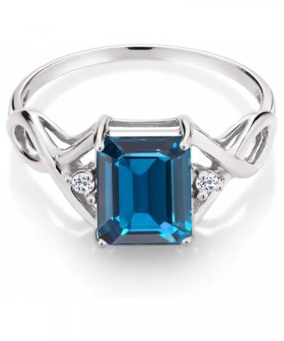 925 Sterling Silver London Blue Topaz and White Topaz Engagement Ring For Women (2.75 Cttw, Emerald Cut 9X7MM, Gemstone Birth...