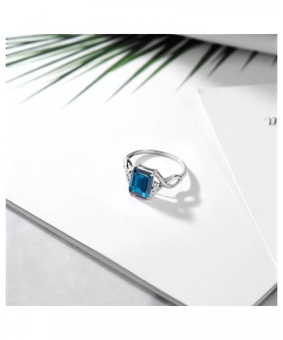 925 Sterling Silver London Blue Topaz and White Topaz Engagement Ring For Women (2.75 Cttw, Emerald Cut 9X7MM, Gemstone Birth...