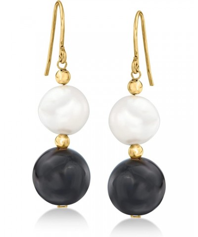 12mm Onyx Bead and 11-11.5mm Cultured Pearl Drop Earrings in 14kt Yellow Gold $44.77 Earrings