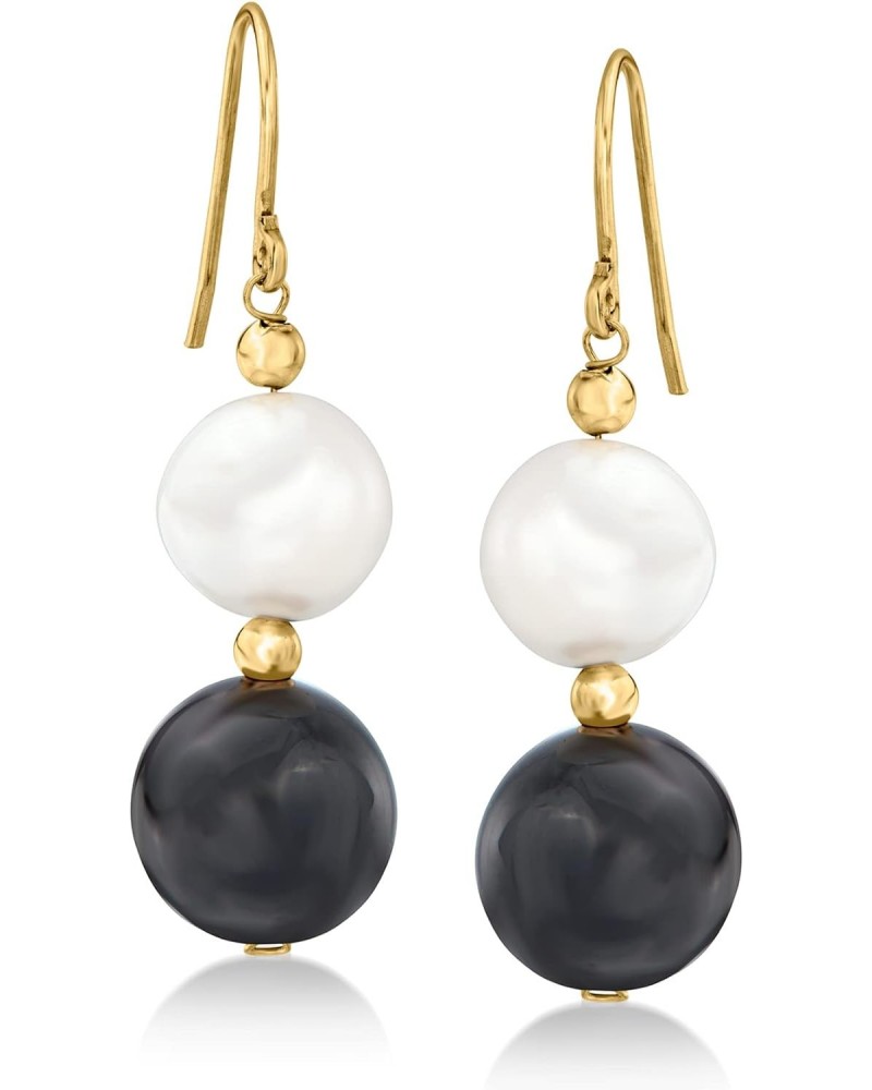 12mm Onyx Bead and 11-11.5mm Cultured Pearl Drop Earrings in 14kt Yellow Gold $44.77 Earrings