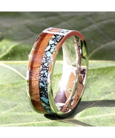 Men`s & Women`s 3 pc Natural Koa Wood Turquoise Blue CZ Stainless Steel Engagement Wedding Rings Set Size Men 10 Women 07 $38...