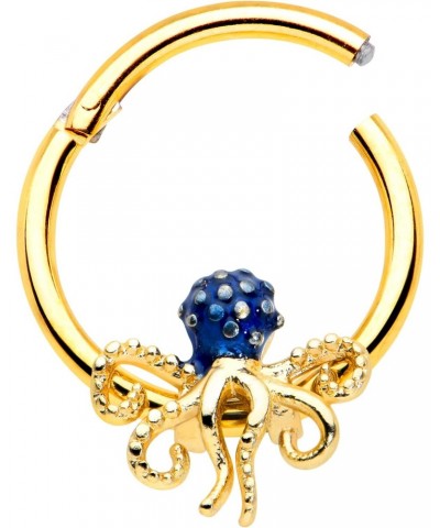 16G PVD 316L Stainless Steel Clicker Hinged Segment Septum Cartilage Blue Octopus Nose Hoop 3/8 $13.51 Body Jewelry