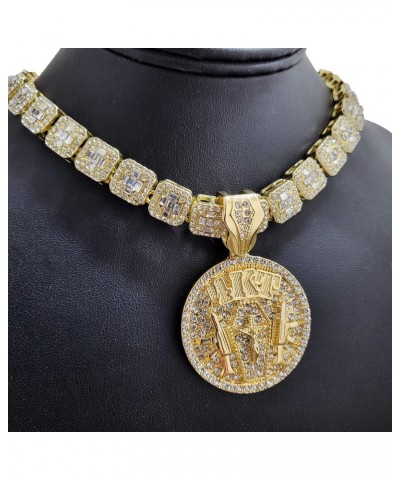 Gold Plated 4KT Medal Pendant & 12mm 16" 18" 20" Iced Baguette Choker Chain Hip Hop Jewelry Necklace $22.08 Necklaces