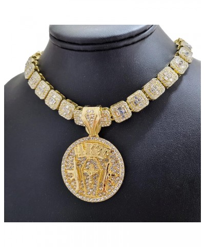 Gold Plated 4KT Medal Pendant & 12mm 16" 18" 20" Iced Baguette Choker Chain Hip Hop Jewelry Necklace $22.08 Necklaces