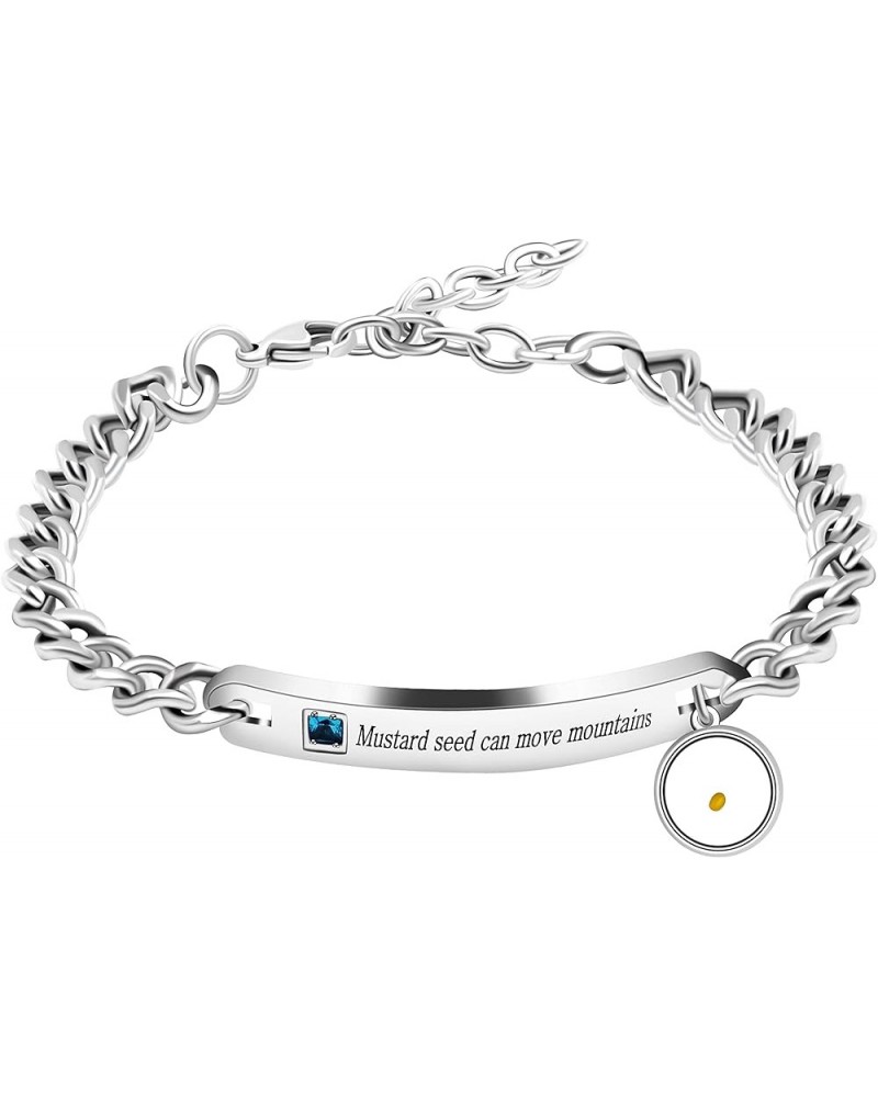 Stainless Steel Chain Bangle Bracelets Engraved Faith as Small as Mustard Seed Can Move Mountains Y1133 Blue cz&silver color ...