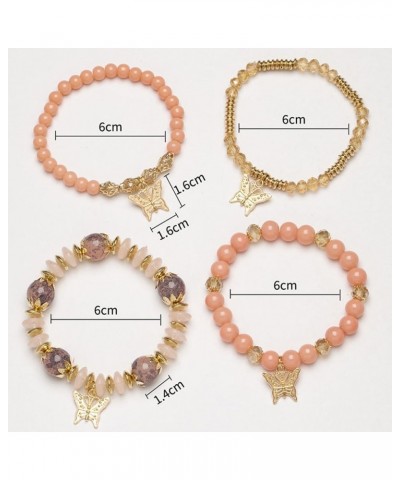 4Pcs Boho Butterfly Crystal Stone Stretch Bracelets Multi-Layer Beaded Stackable Anklet Bracelet Set Handmade Bohemian Butter...