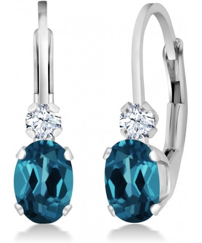 925 Sterling Silver London Blue Topaz and White Created Sapphire Leverback Earrings For Women (1.18 Cttw, Gemstone November B...