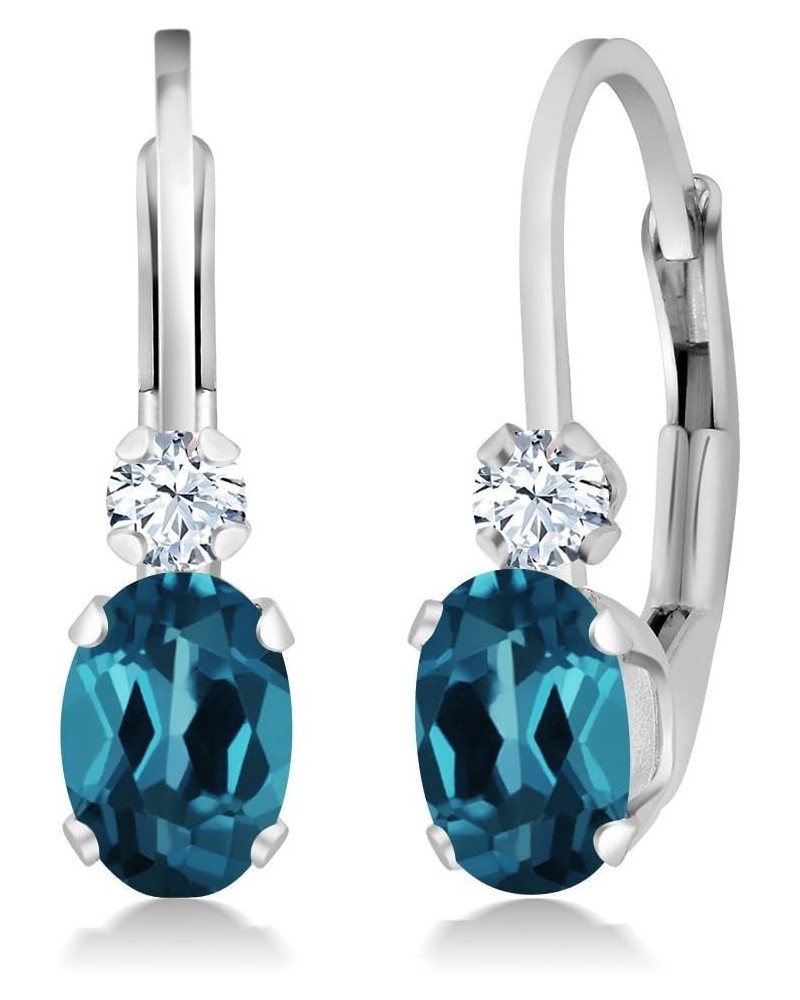 925 Sterling Silver London Blue Topaz and White Created Sapphire Leverback Earrings For Women (1.18 Cttw, Gemstone November B...