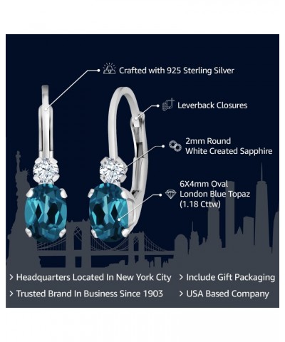 925 Sterling Silver London Blue Topaz and White Created Sapphire Leverback Earrings For Women (1.18 Cttw, Gemstone November B...