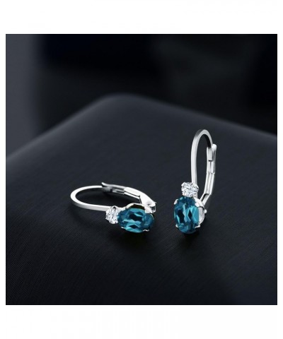 925 Sterling Silver London Blue Topaz and White Created Sapphire Leverback Earrings For Women (1.18 Cttw, Gemstone November B...