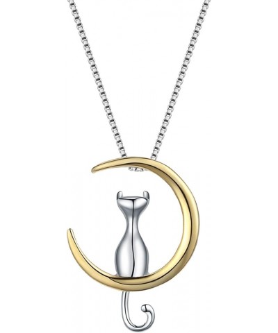 Jewelry Cat On Moon Pendant Necklace 18 Silver, gold $9.17 Necklaces