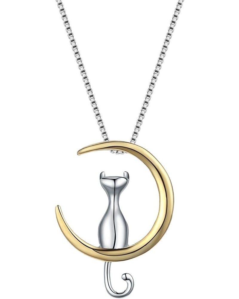 Jewelry Cat On Moon Pendant Necklace 18 Silver, gold $9.17 Necklaces