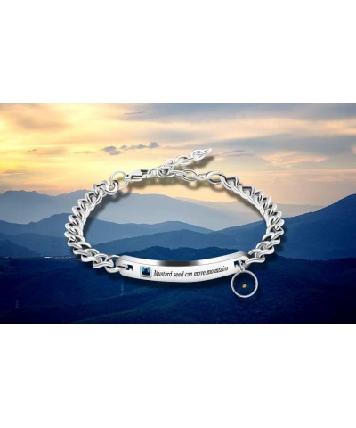 Stainless Steel Chain Bangle Bracelets Engraved Faith as Small as Mustard Seed Can Move Mountains Y1133 Blue cz&silver color ...