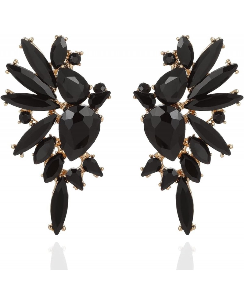 Vintage Rhinestone Statement Earrings Retro Big Cluster Crystal Drop Dangle Earrings for Women Girls Black $10.08 Earrings