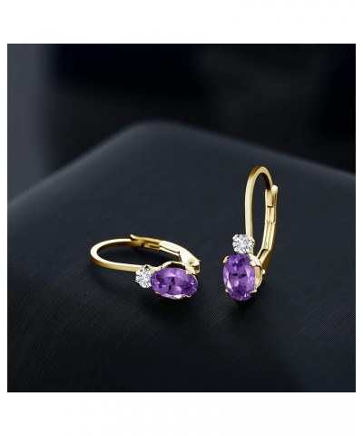 14K Yellow Gold Purple Amethyst and White Diamond Leverback Earrings For Women | 0.77 Cttw | Gemstone February Birthstone | O...