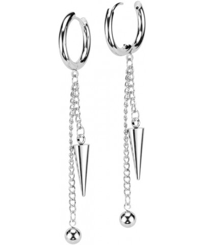 20GA 316L Stainless Steel Dangling Chain with Ball and Cone Spikes Hinged Hoop Earrings, Sold as a Pair Silver Tone $10.14 Bo...