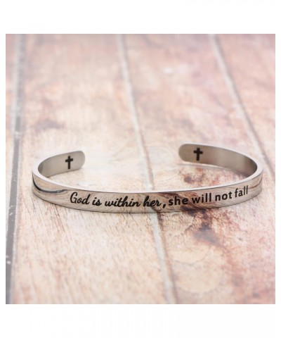 Easter Gifts for Women Bracelets for Christians Stainless Steel Charm Jewelry Jesus Christ Saying God is Within Her She Will ...