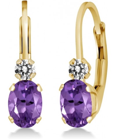 14K Yellow Gold Purple Amethyst and White Diamond Leverback Earrings For Women | 0.77 Cttw | Gemstone February Birthstone | O...