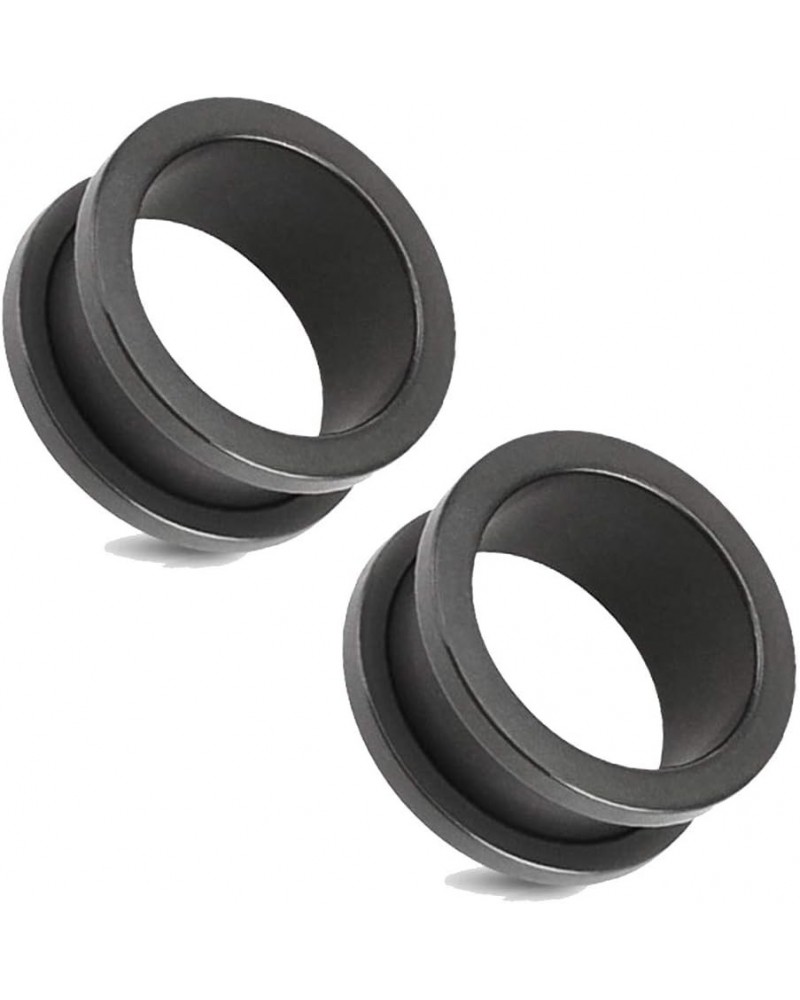 PAIR OF FLARED SCREW FIT TUNNELS 316L SURGICAL STEEL SOLID MATTE BLACK IP 2GA (6mm) $16.51 Body Jewelry