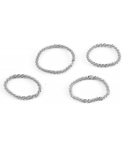 4pcs Women Elastic beads Rings Set Gold Silver Twist Chain Different Size Shine Stacking Ring Jewelry silver $8.39 Rings