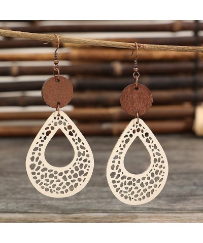 Wooden Round Geometric Earrings Retro Hollow Out Circle Earrings Big Lightweight Statement Jewelry Suitable for Women and Gir...